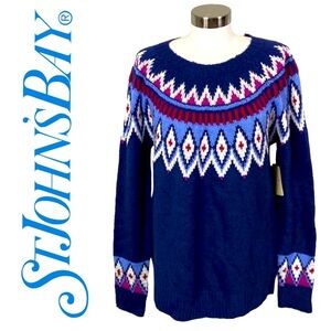 ST JOHN’S BAY Women’s Navy, Red, Twilight & White Mock Neck Sweater Sz L NWT ⚓️